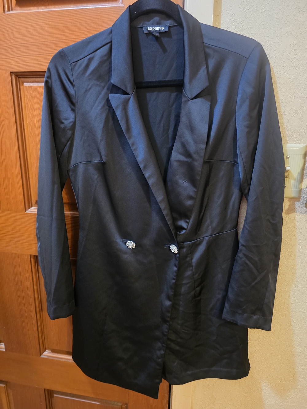 Express Black Satin Blazer with Decorative Buttons
